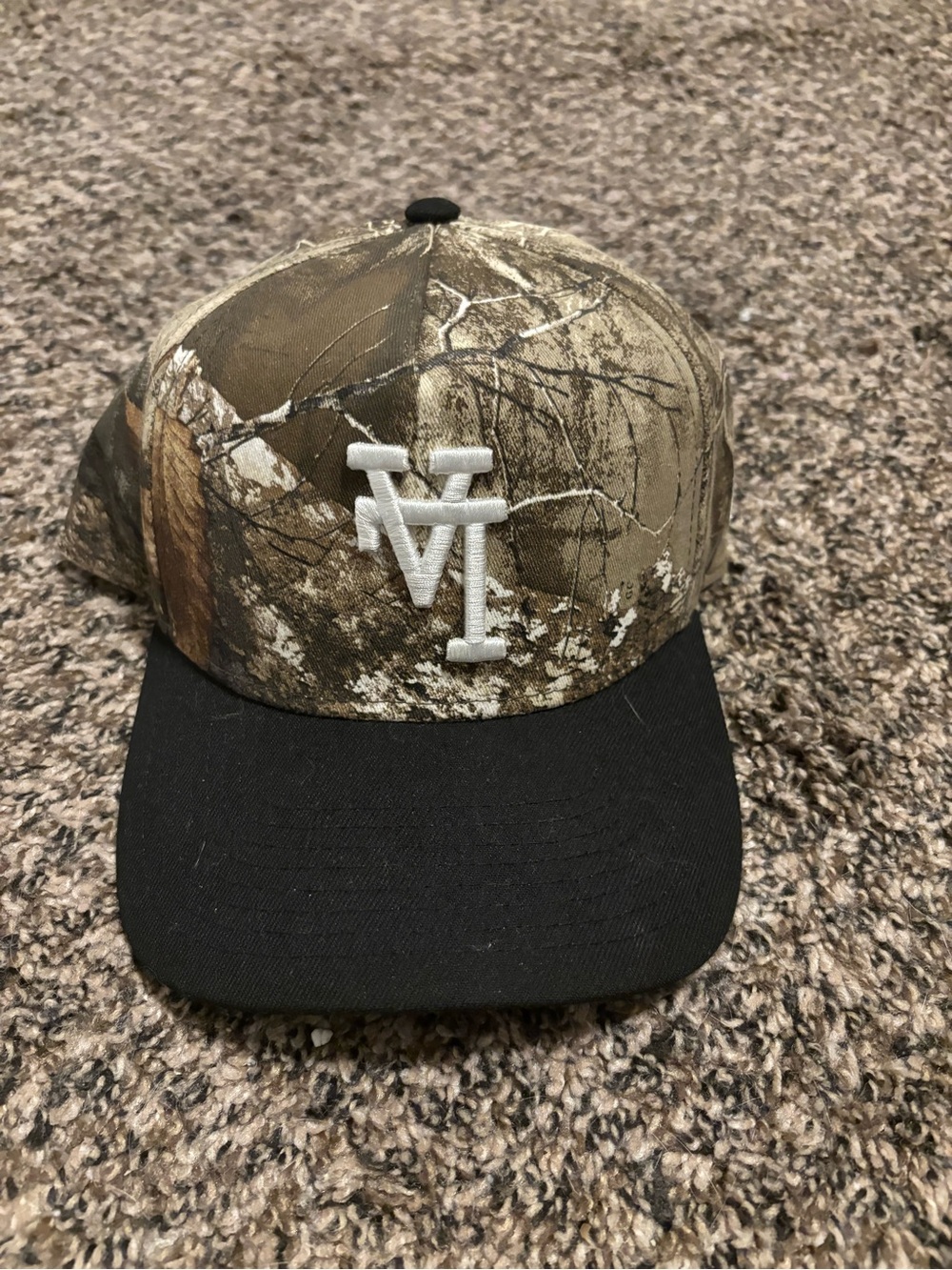Men's Camo Baseball Cap with Black Brim - White Embroidered Logo